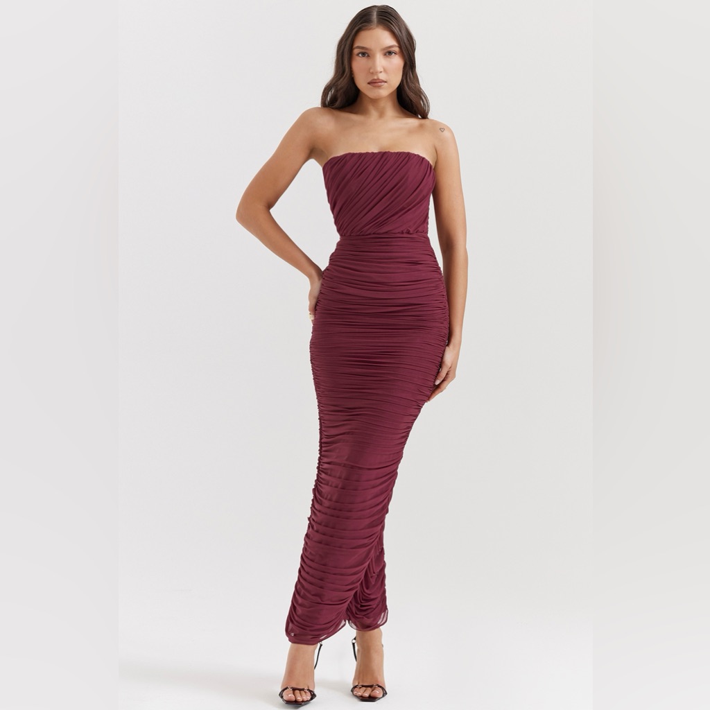 House Of Cb Sapphire Wine Gathered Maxi Dress, Size Small, $239